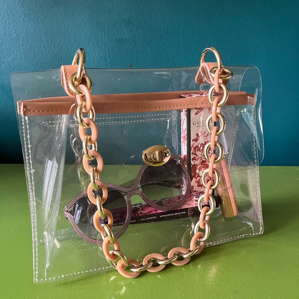 See through purse with brass strap
